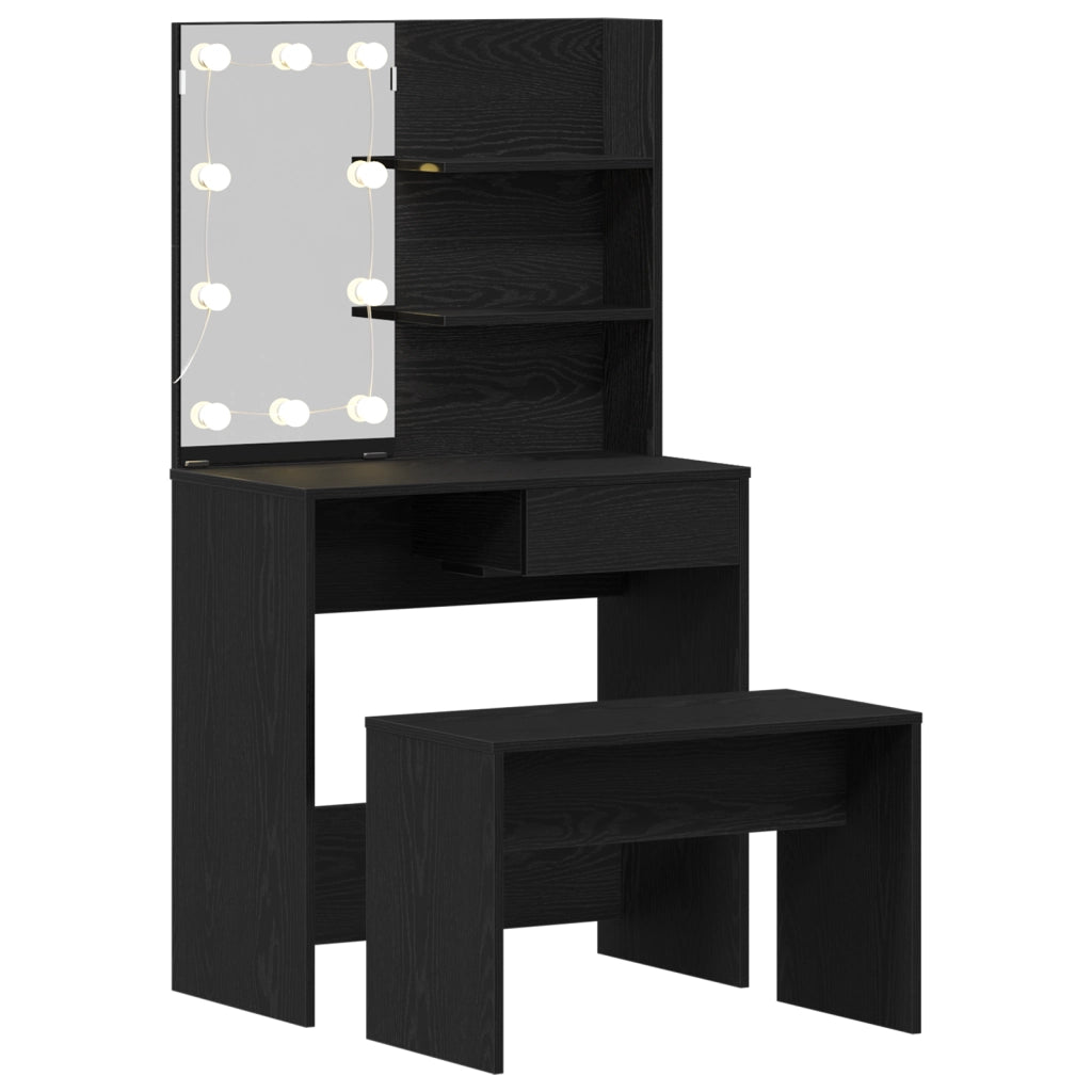 Set di toeletta  con LED in rovere nero in legno ingegnerizzato