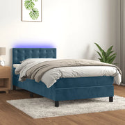 Letto a Molle con Materasso e LED-Struttura Letto con Materasso Blu Scuro 90x190cm in Velluto 350613