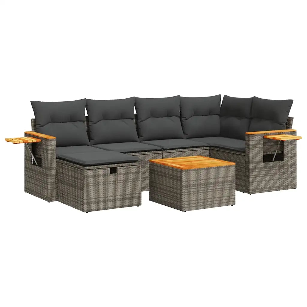 vidaXL Set Divani da Giardino 7 pz con Cuscini Grigio in Polyrattan