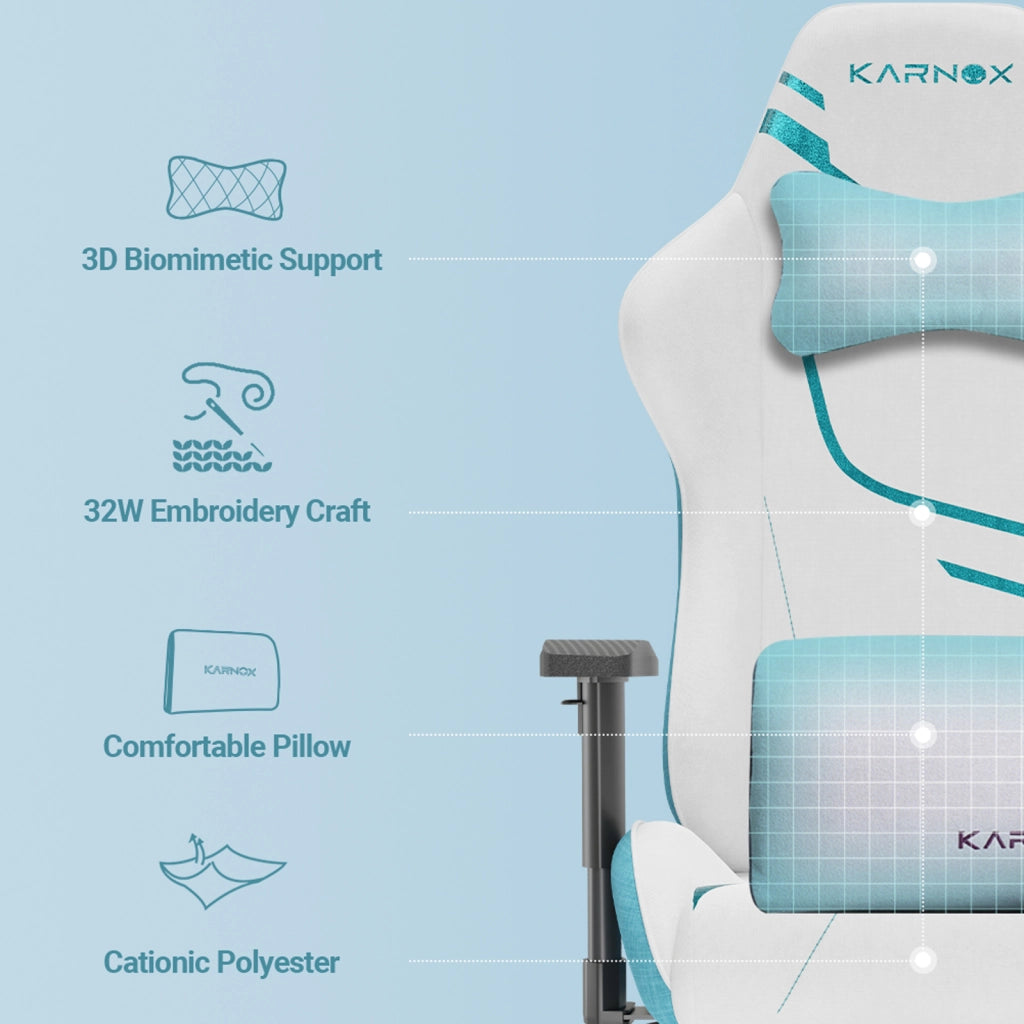 Sedia Gaming Ergonomica ¨C MINIMAL ¨C Tessuto, Schienale Alto, Poggiatesta, Bianco e Blu
