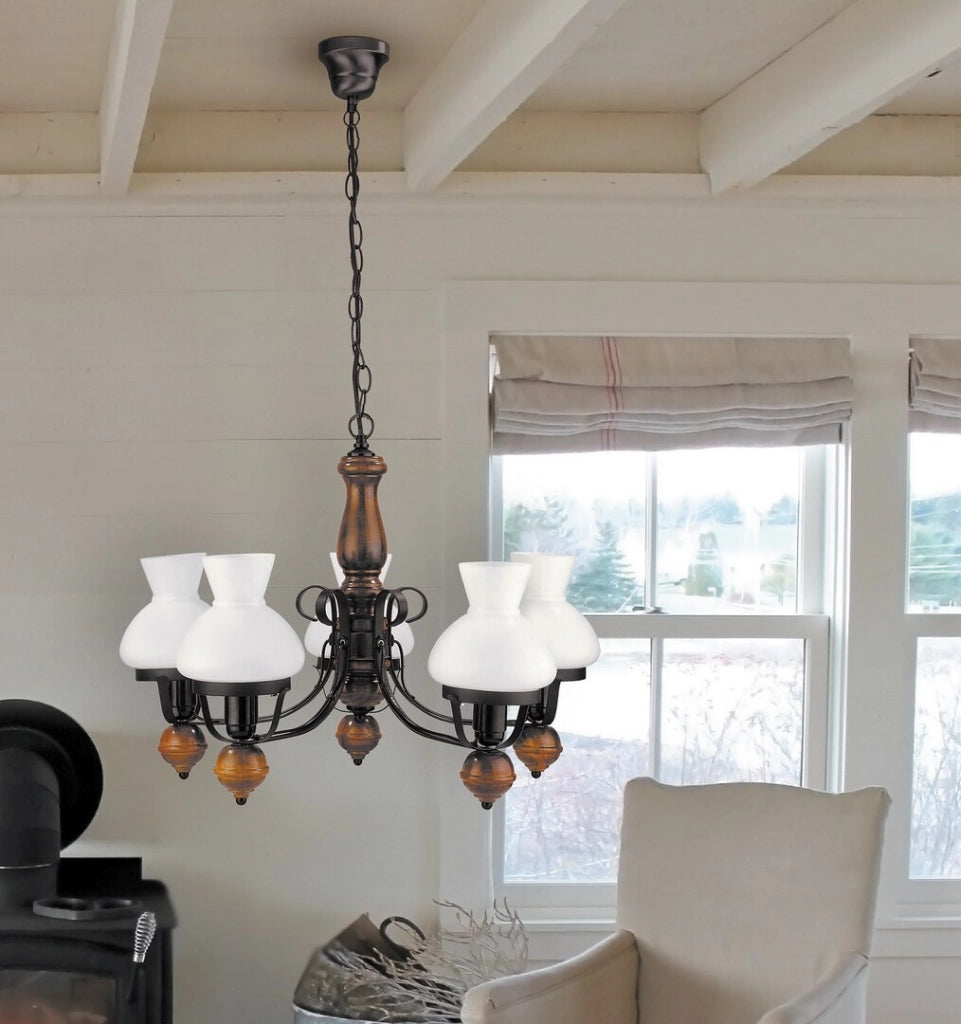 Lampadario Petronel stile lampada a petrolio nero 5xE27 Rabalux