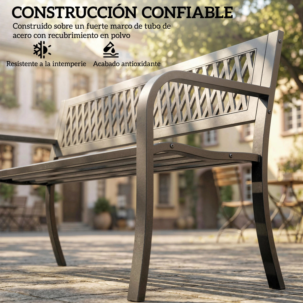 Panchina da Giardino 2 Posti ¨C zephmum ¨C Legno e Acciaio 119x50x75 cm Nero