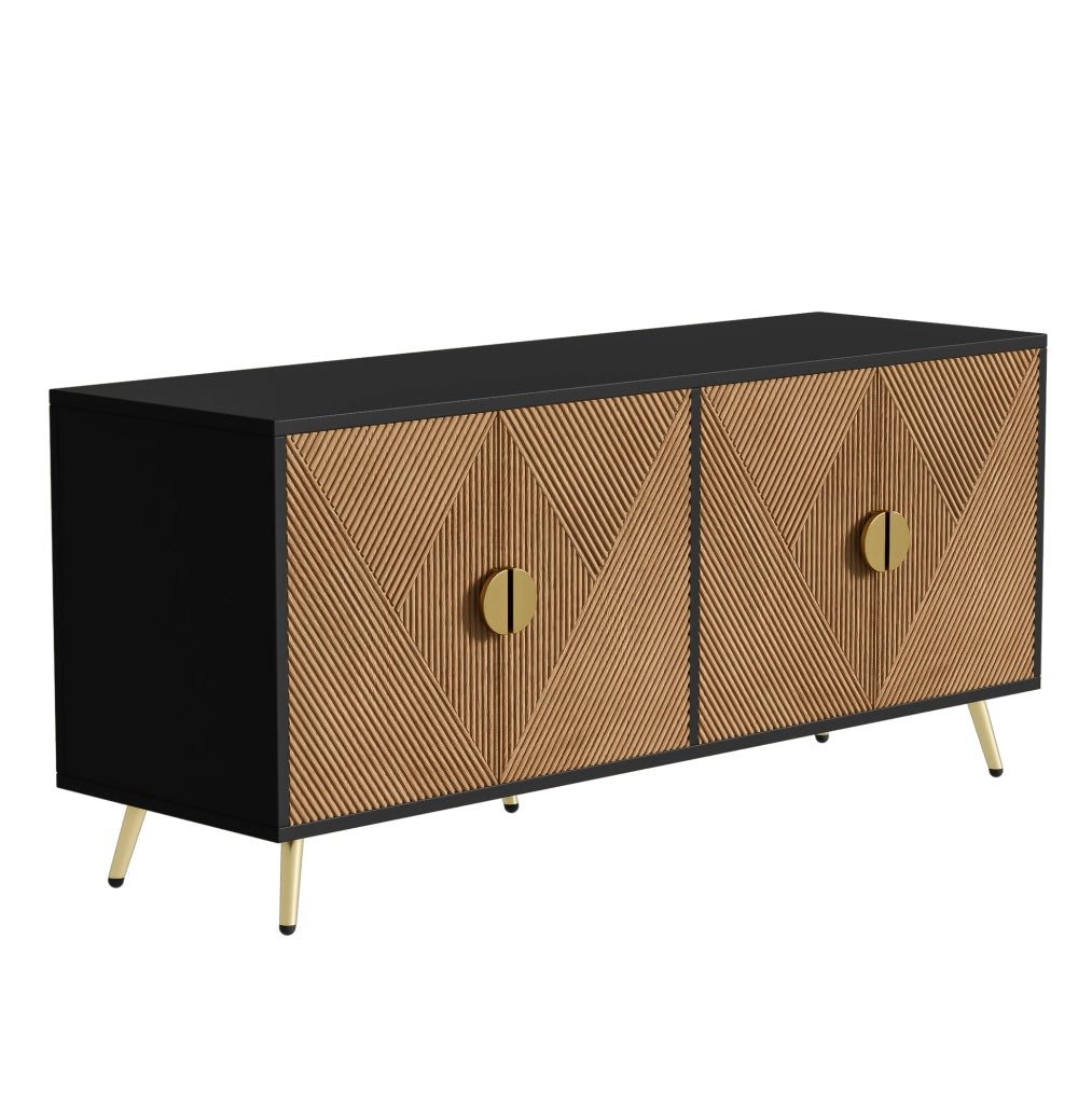 Credenza 160 cm a 4 ante nera effetto legno con dettagli oro