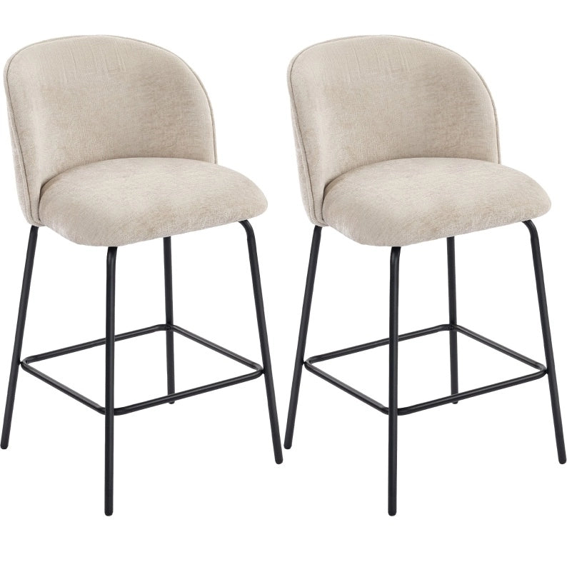 Set di 2 sgabelli da bancone beige con schienale e poggiapiedi