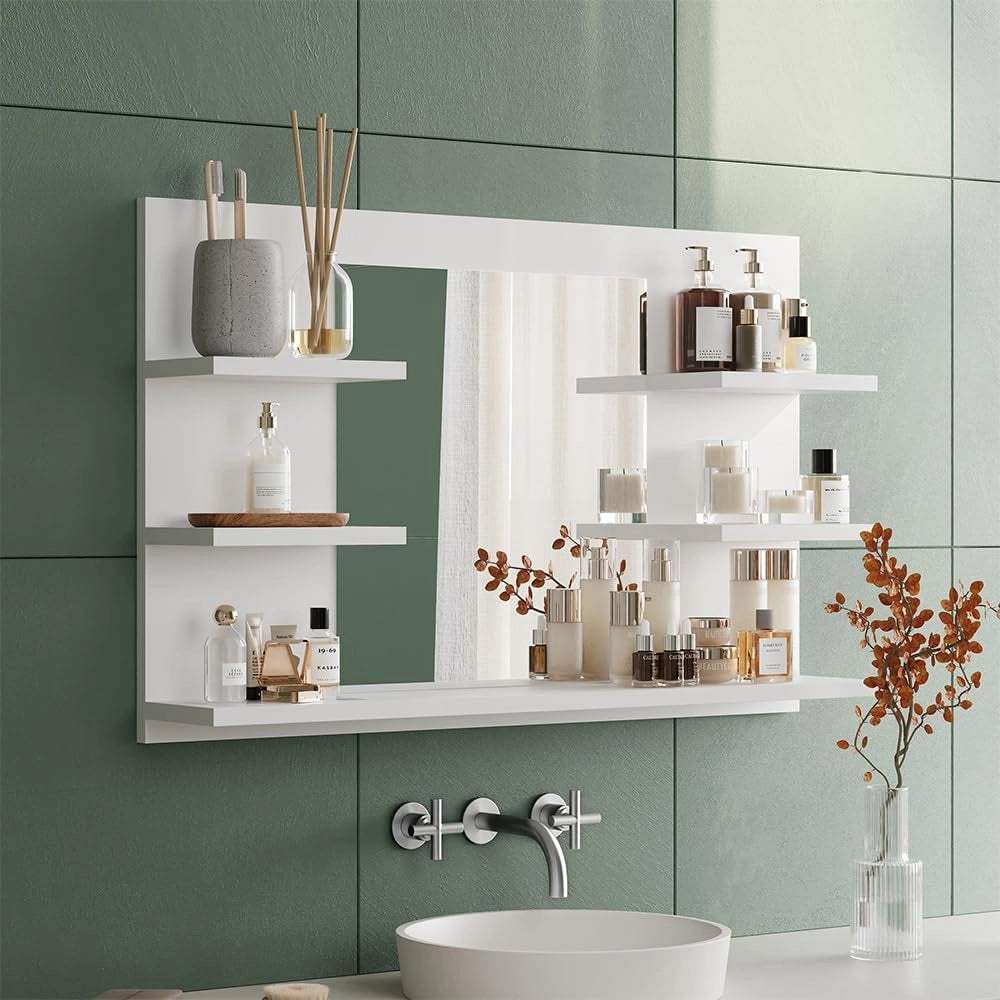 Specchio contenitore bagno Wilbur, Bianco, 78 x 50 cm con ripiani