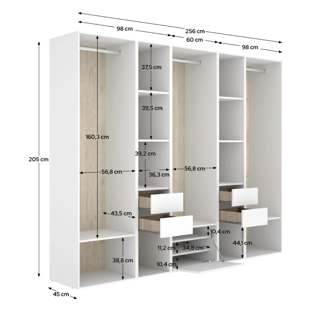 Armadio Camera da Letto Tequesta, Guardaroba Grande 11 Ripiani, 45x205h cm Bianco