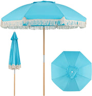 Ombrellone da spiaggia 170 cm, ombrellone rotondo con bastone di legno, ombrellone terrazza esterna inclinabile a 30° con 8 aste e doppio strato ventilato, per giardino, balcone