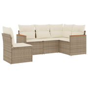 Set Divano da Giardino 5 pz con Cuscini Beige in Polyrattan