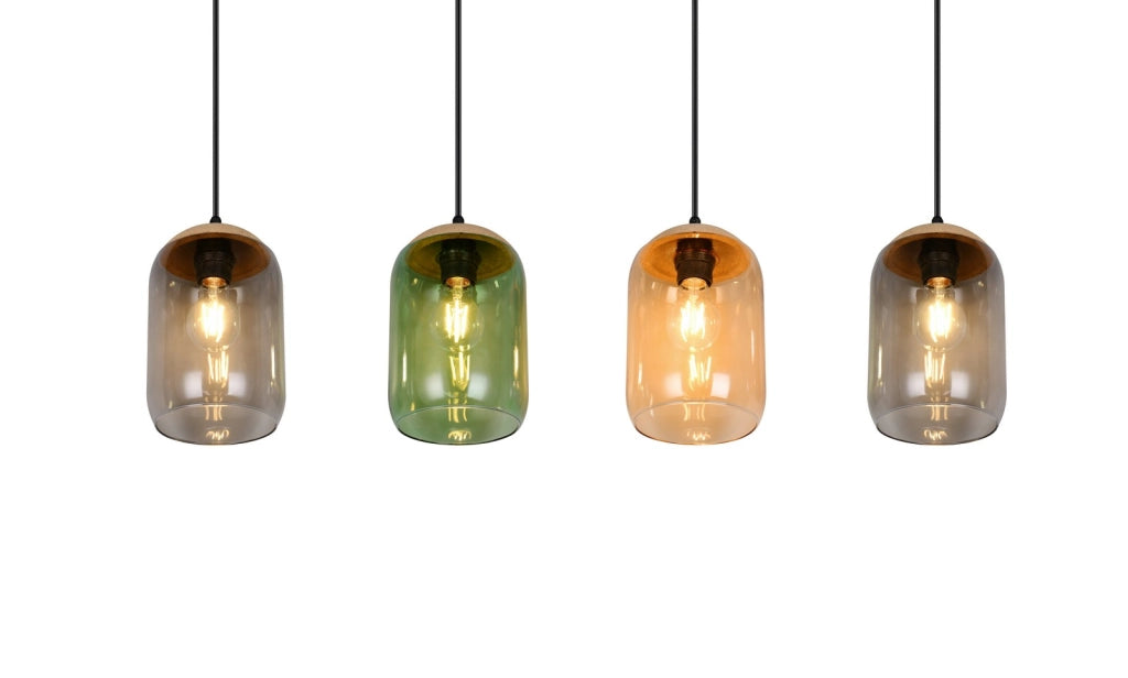 Lampada a sospensione Trio Cork nera 4xE27 vetro colorato