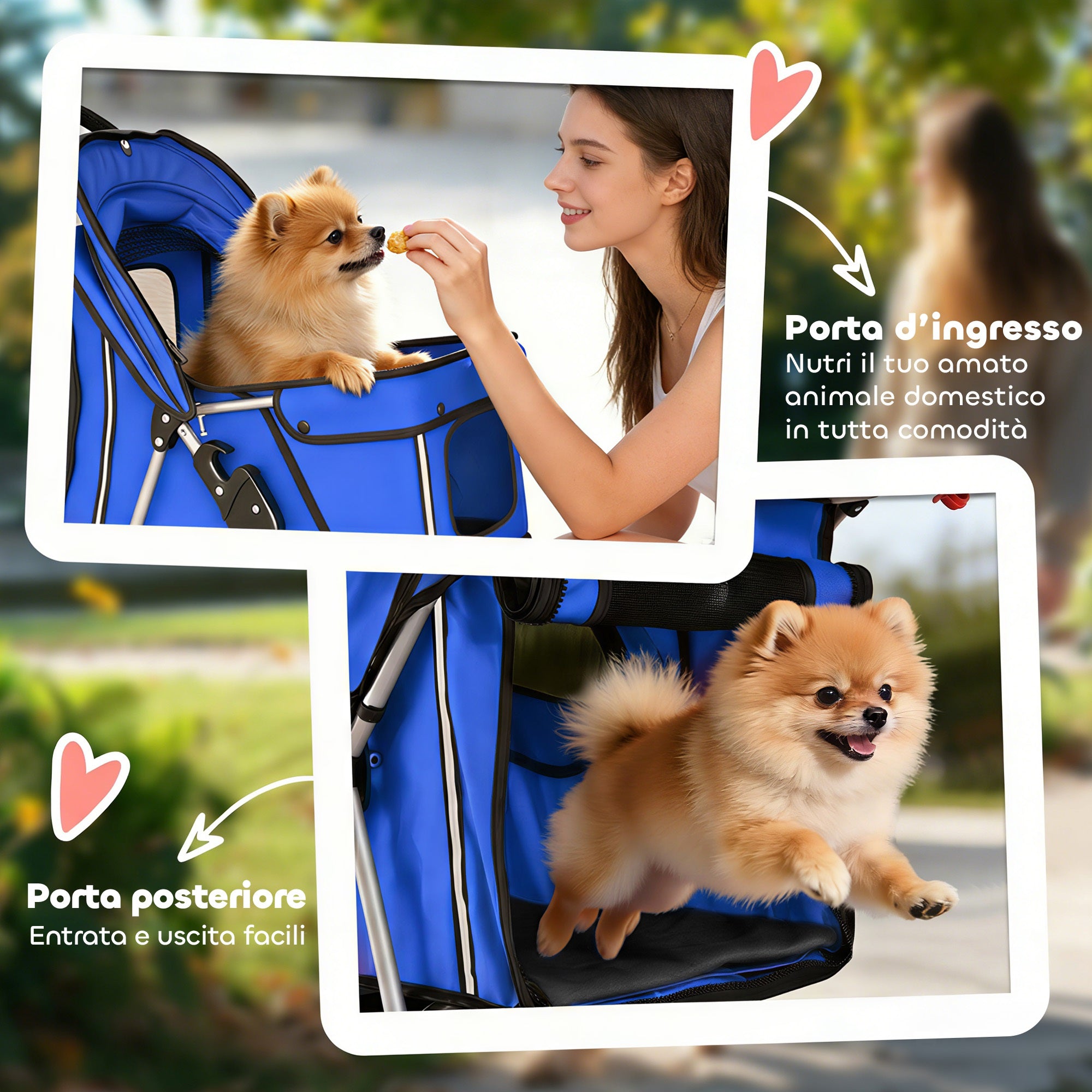 Passeggino per Cani Pieghevole con Copertura Antipioggia Ruote Girevoli e Cuscino Lavabile Blu