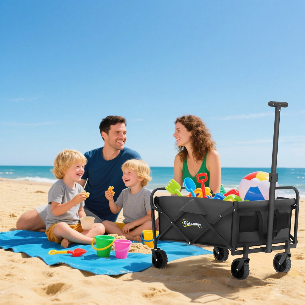 Carrello da Giardino Pleghevole con Ruote ¨C zephmum ¨C 64x42x27 cm Nero