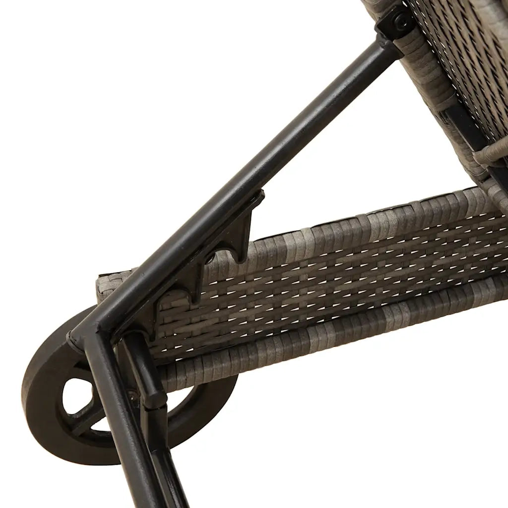 Lettino Prendisole | Sdraio da giardino | Lettino da sole con Ruote e Cuscino in Polyrattan Grigio