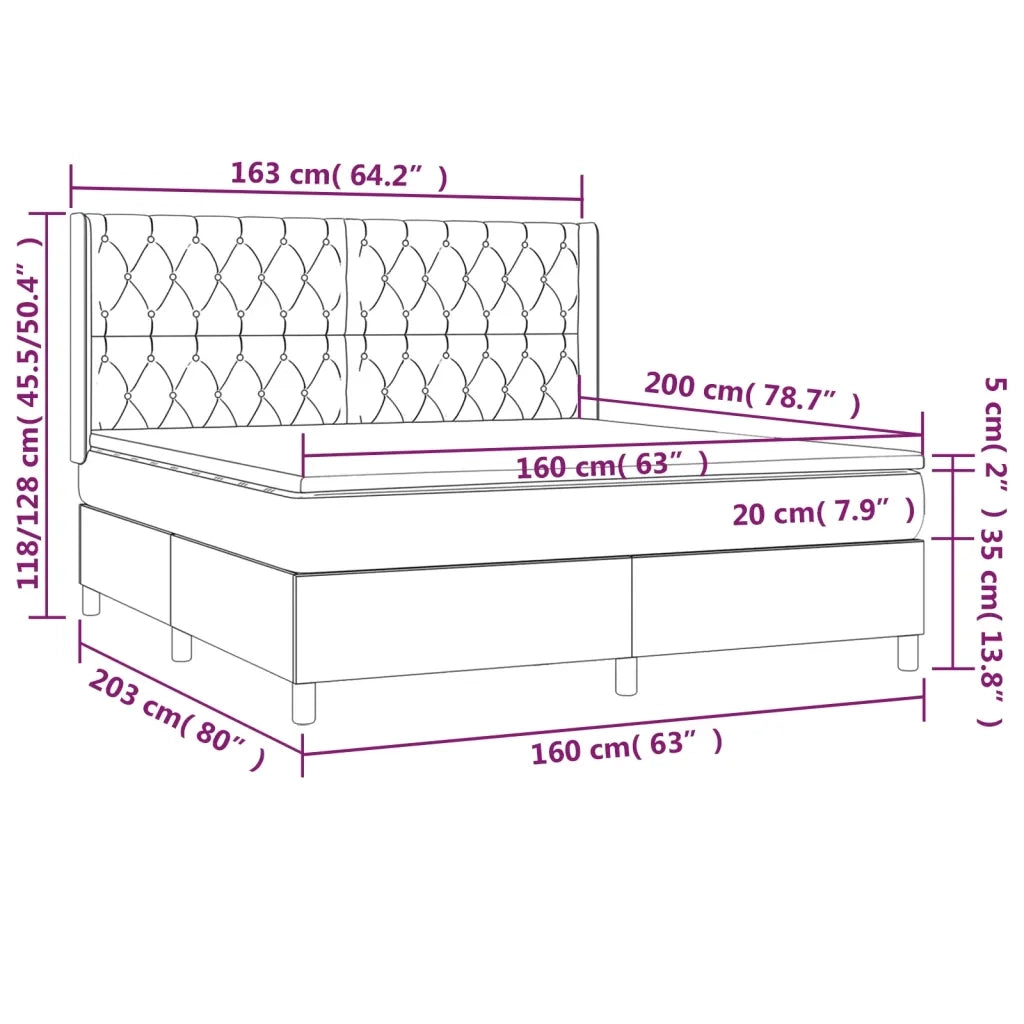 Letto a Molle Materasso e LED Grigio Scuro 160x200cm in Tessuto 3139126