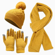 Set invernale - Cappello, sciarpa e guanti a maglia - 3 pezzi - Doppia imbottitura e impermeabile - Caldo e comodo - Giallo