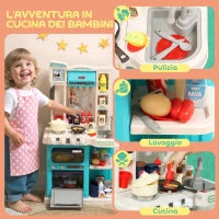 Cucina Giocattolo per Bambini 3-6 Anni con 92 Accessori, in PP, PE e ABS, 44.5x24x79 cm, Verde