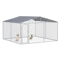 Kennel per Cani in Metallo con Tettuccio in Tessuto Oxford e Porta con Blocco, 4x4x2.3m