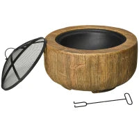 Focolare in Design a Ceppo d'Albero, Coperchio a Griglia, Griglia per la Carbonella, Gancio per il Fuoco, Ø61,5 x 39 cm