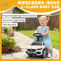 Macchina per Bambini Licenza Mercedes Benz con Clacson e Spazio Portaoggetti, 65x28x39 cm, Bianco