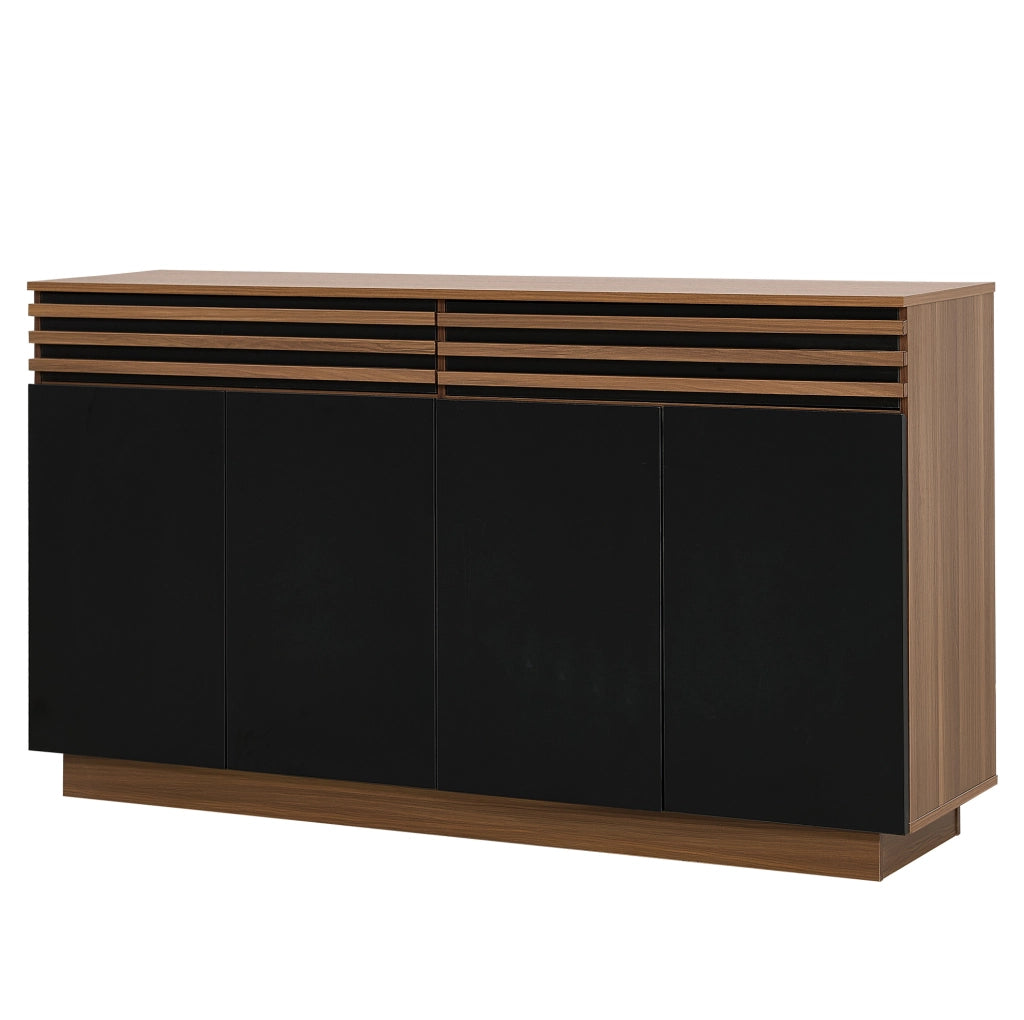 Sideboard moderno 150x40x85 cm in MDF marrone con ante nere, 2 cassetti e 4 porte