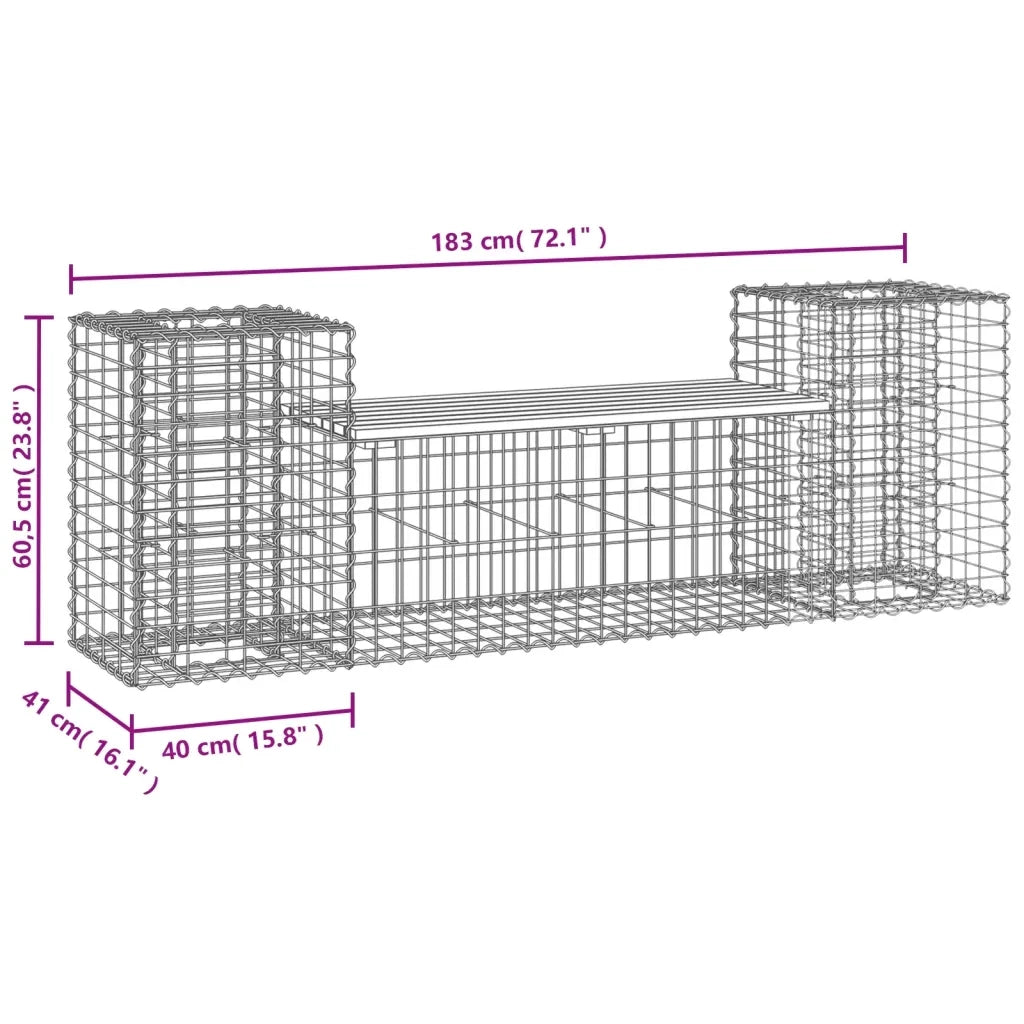 Panca da Giardino Design Gabbione-Sgabello-Panca da esterno 183x41x60,5cm Pino Impregnato