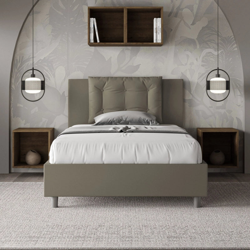 Letto imbottito 1 piazza e mezza 120x190 cm Annalisa - Similpelle,Cappuccino,Contenitore