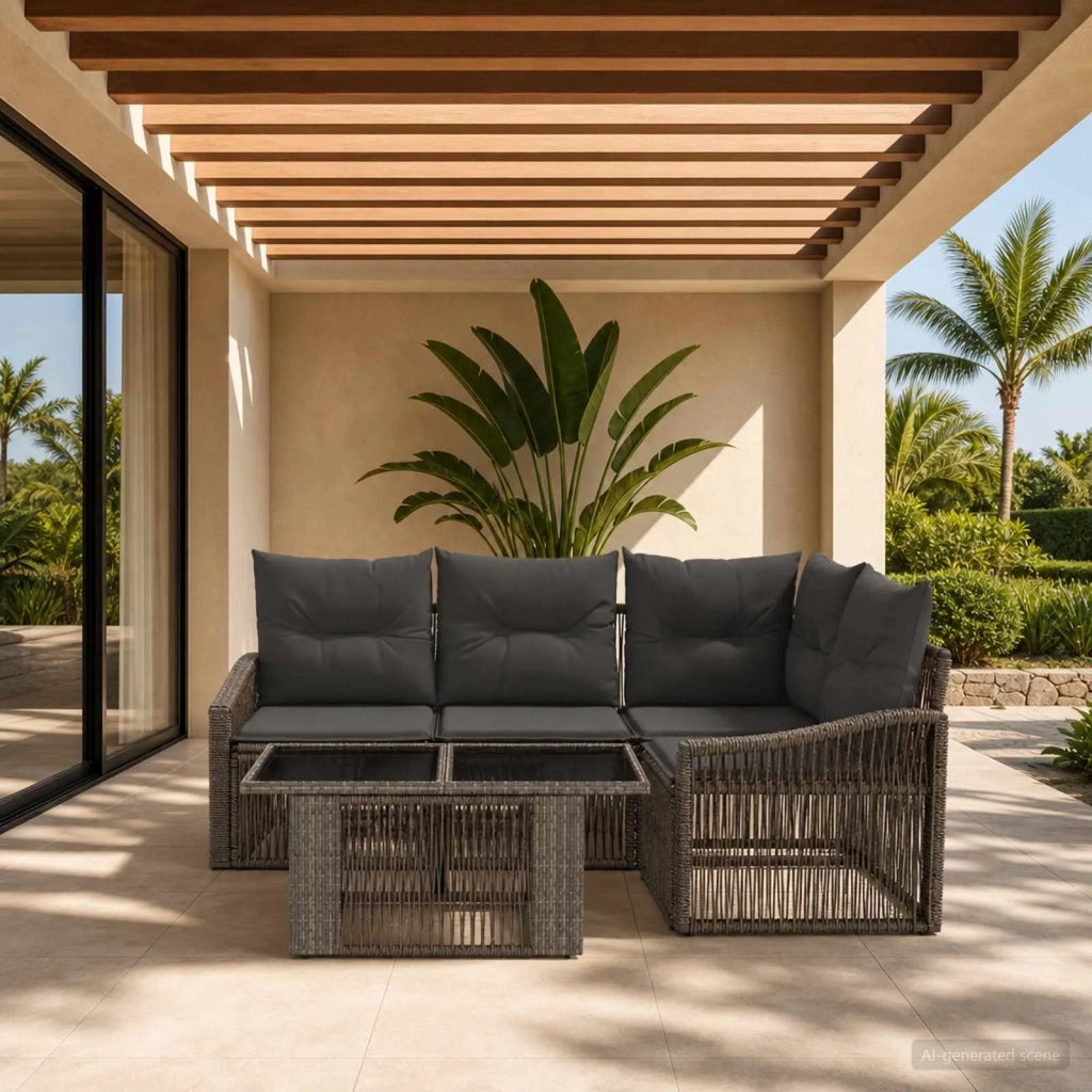 Set Divano da Giardino 5 pz Grigio e Grigio Scuro polyrattan 3437246