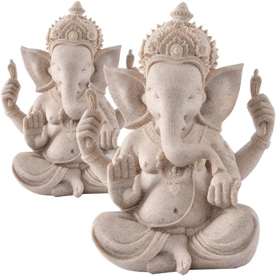 Statua 2 in 1 di un elefante, Ganesh Bozzetto di pietra arenaria, Scultura di un dio elefante indiano, Figura di un dio bozzetto di casa decorazione