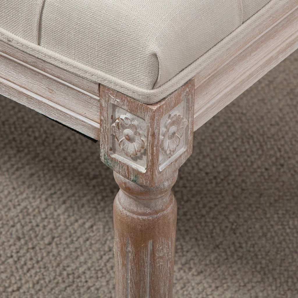 EasyComfort Panca Fondo Letto Imbottita con Rivestimento Effetto Lino e Gambe in Legno, 80x40x41cm, Beige