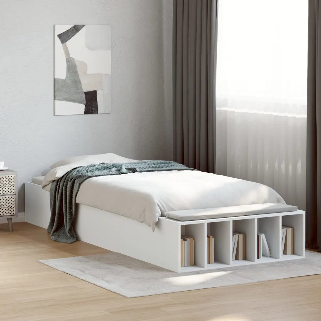 Letto singolo | Letto per adulti | Giroletto Bianco 100x200 cm in Legno Massello