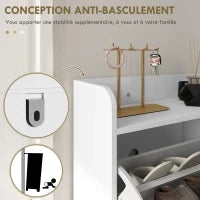 Mobile Porta Scarpe 4 Ribaltabili, con Ripiano Regolabile, Contenitore Scarpe, 106 x 24 x 102 cm, Bianco