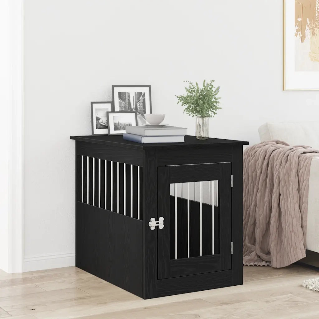 Mobile per cuccia per cani Rovere Nero 55x75x65 cm in legno ingegnerizzato 862175