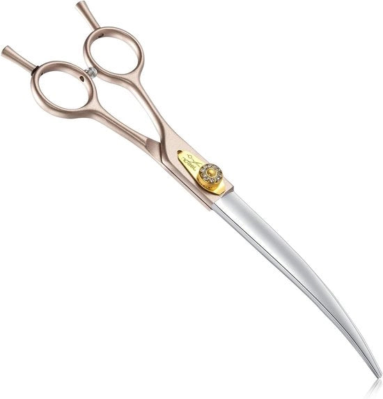 Taglierini per il parrucchiere per cani curvi da 18 cm in acciaio inossidabile giapponese 440C con vite di diamante - Rose Gold, affilati e duraturi