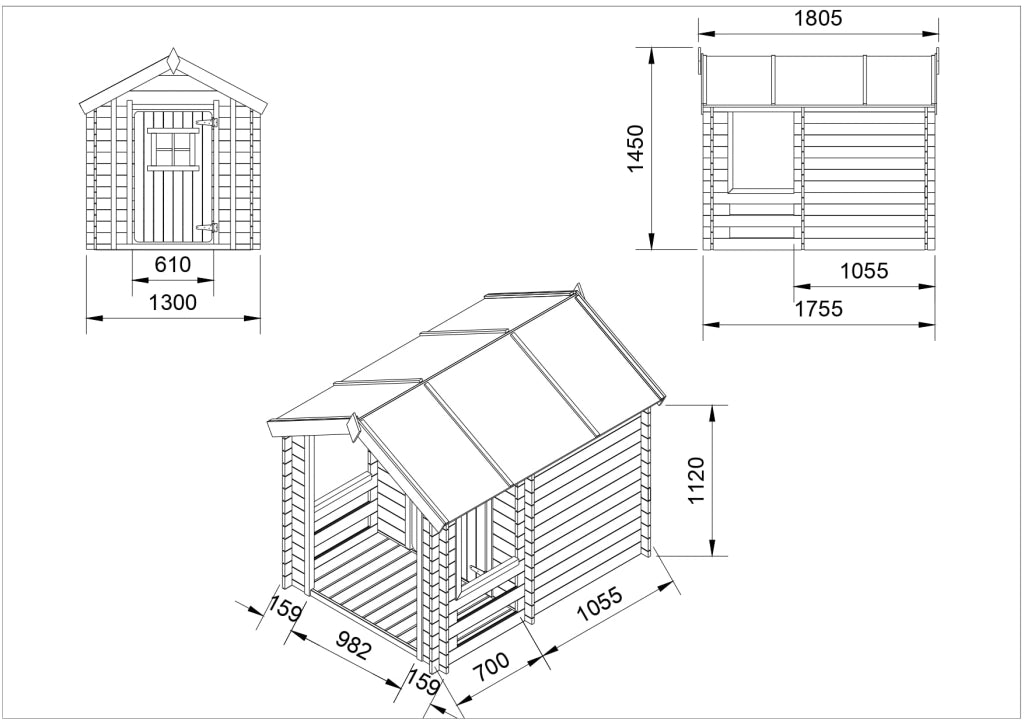 Casetta legno per bambini - L182xL146xA145cm/ 1.1m2 - Timbela M501A