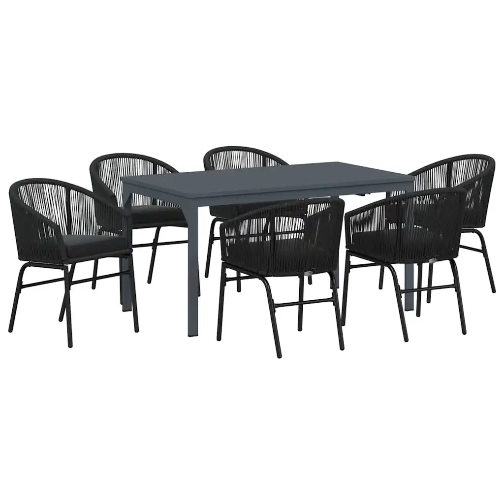 Set da Pranzo per Giardino 7 pcs Nero polyrattan 3378824