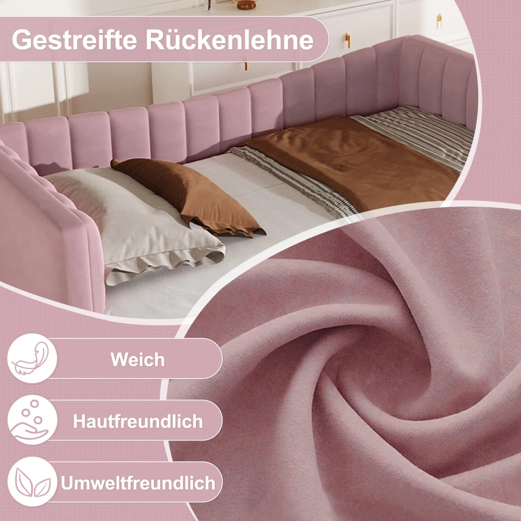 Letto pieghevole con estrazione velluto rosa 90x200 cm
