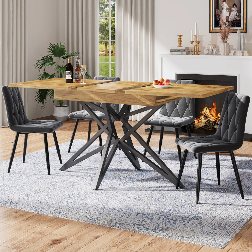 Tavolo da pranzo allungabile con piano effetto noce brasiliano, gambe in metallo a stella, per cucina e soggiorno walnut 120 × 80 cm