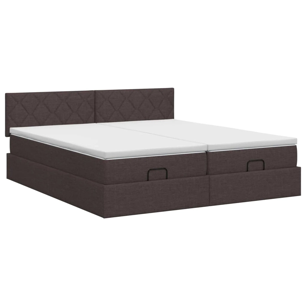 Letto ottomano con materasso 2 pz Marrone Scuro Tessuto 3456722