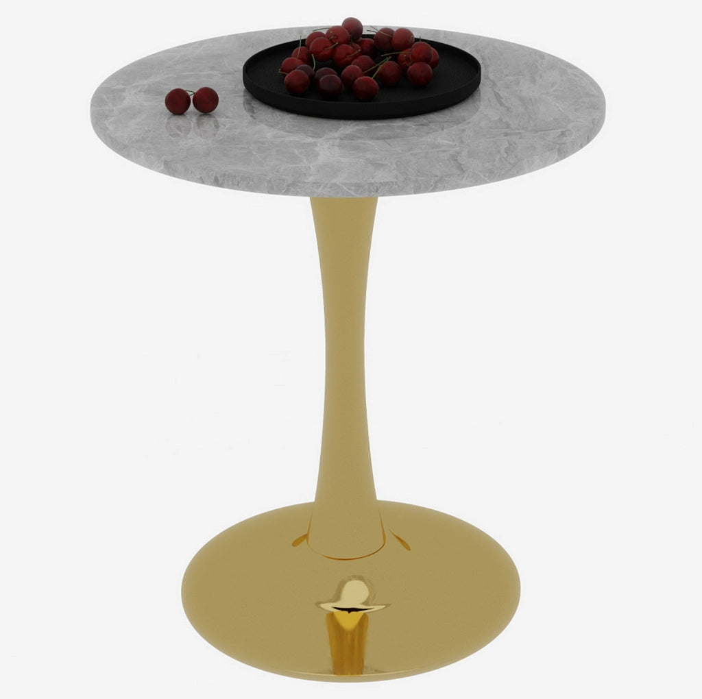 Tavolino da caffè 77.5x77.5x15.5 cm dal design moderno in marmo artificiale dorato