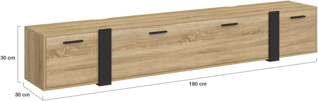 180 cm PHOENIX Porta TV a parete a 3 ante dal design industriale