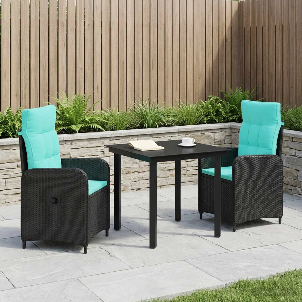 Set da Pranzo per Giardino 3 pz Nero e Turchese 3422476