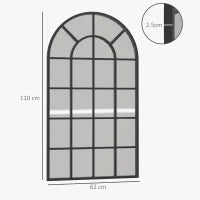 Specchio ad Arco per Casa e Ufficio con Montaggio a Parete, in Vetro e Metallo, 62x2.5x110 cm, Nero