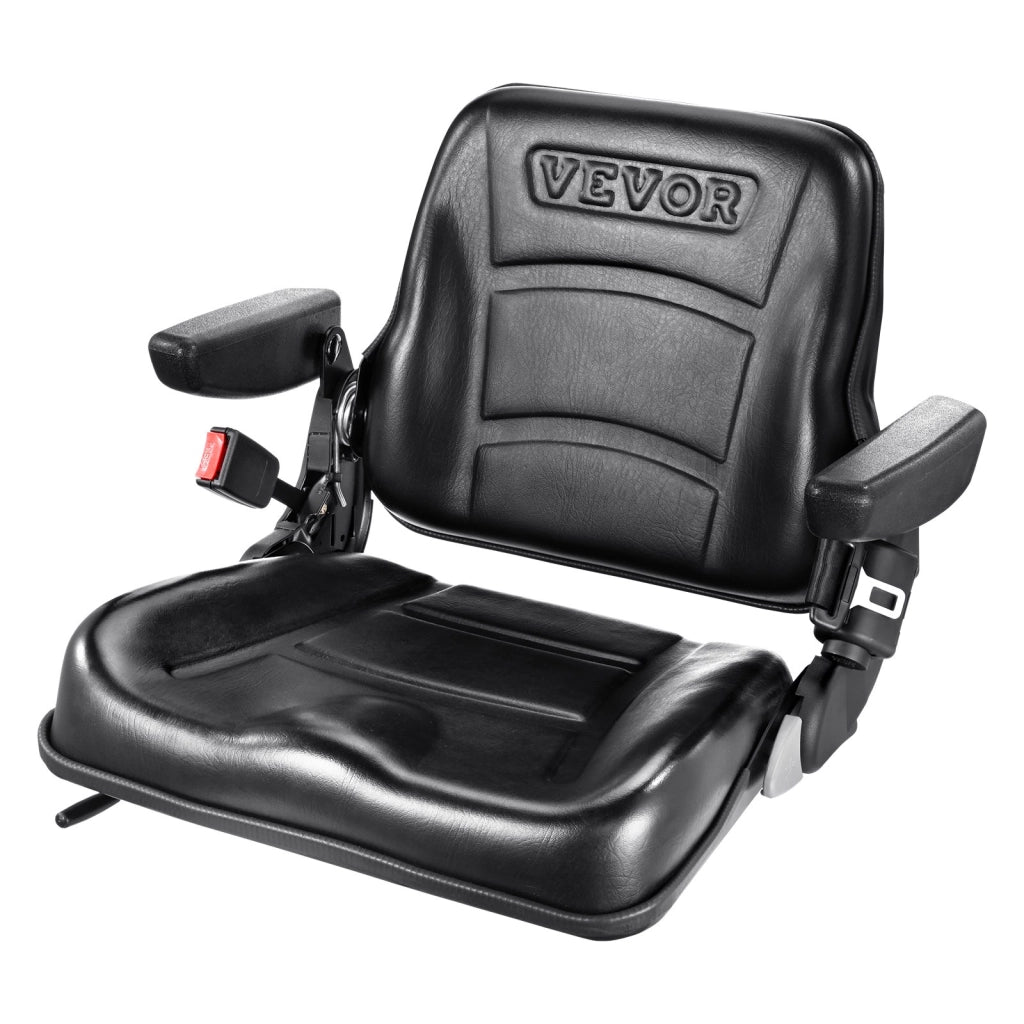 Sedile Universale per Carrello Elevatore e Trattore Pieghevole Regolabile in PVC con Braccioli e Cintura di Sicurezza TY-B17-1AF
