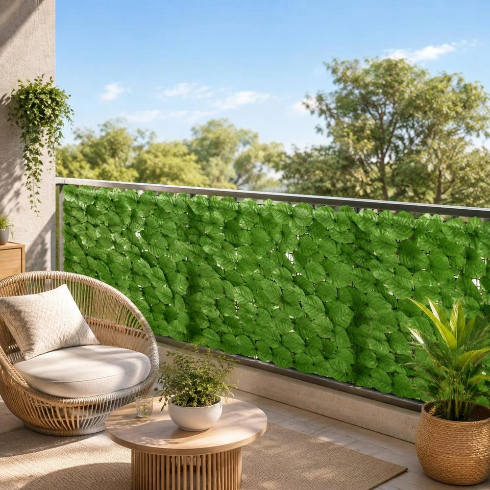 Balcony Privacy Screen With Green Leaves 500x100 Cm
