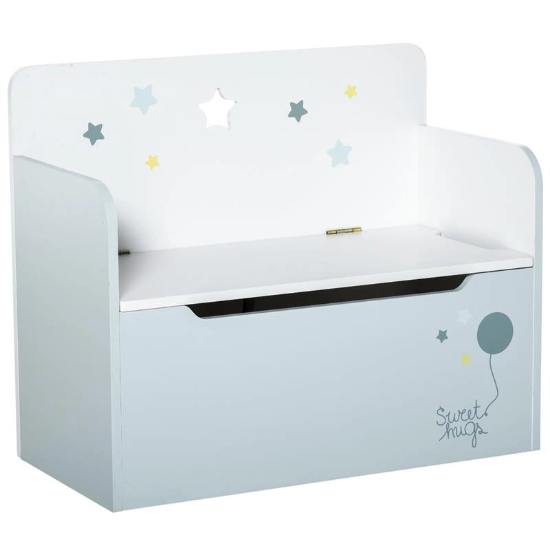 PANCA CONTENITORE CON SCHIENALE IN LEGNO PER BAMBINI DA 3-6 ANNI 60X30X50 CM AZZURRO