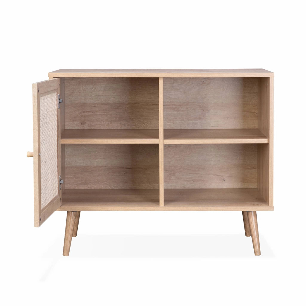 Credenza in cannage, 1 anta, 80cm, marrone naturale