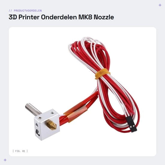 Nozzle 0,4 mm per Stampante 3D - Testa Calda MK8 - Blocco di Raffreddamento in Alluminio - Manica in Acciaio Inossidabile - Tubo di 30 mm