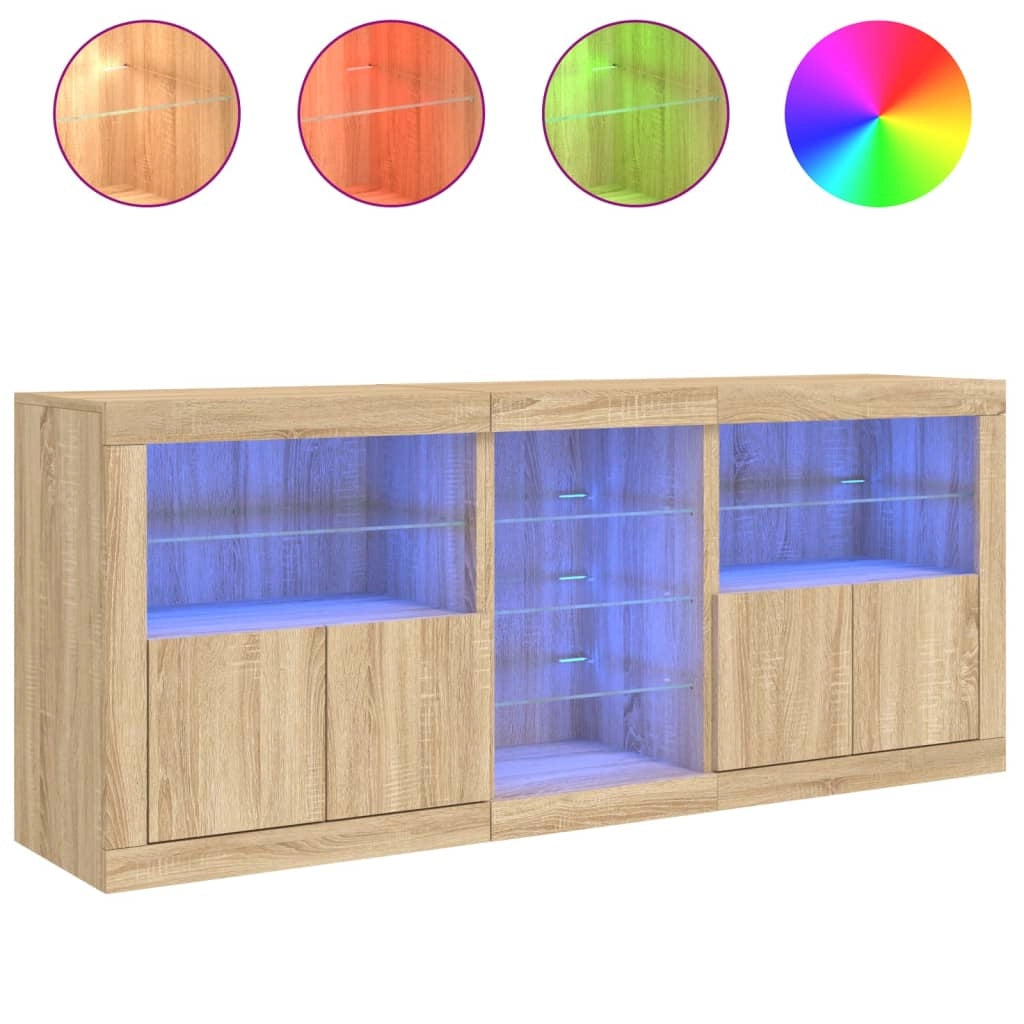 Buffet credenza cassettiera armadio mobile contenitore organizer per cucina soggiorno salotto con luci LED Sonoma 162 x 37 x 67 cm marrone 02_0029943