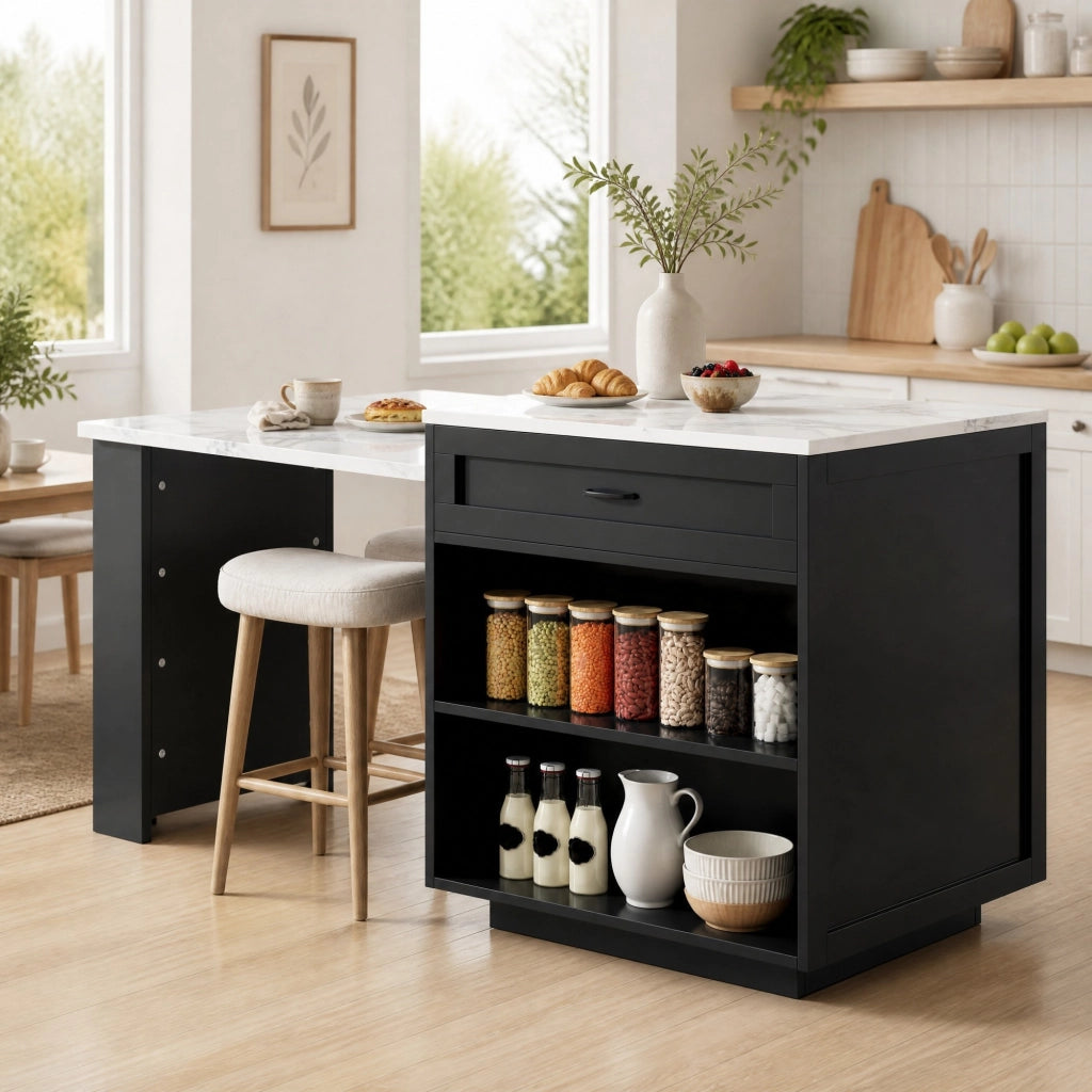 TAVOLO BAR Estensibile 98-204x70x93,5 cm MDF Nero con contenitore
