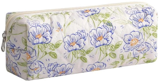 Etui multifunzione con tasca per matite, tasca per pennarelli e tasca per oggetti, la tasca per cartelle è piccola e carina e può essere utilizzata come borsa per giocattoli, borsa per trucco, portafoglio, borsa per chiavi (blu + verde)