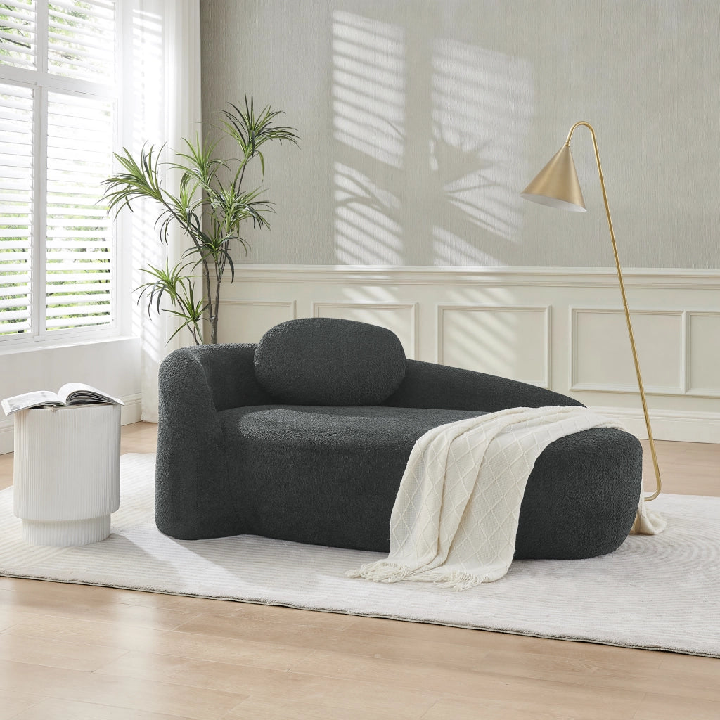 Divano Lineare in Teddy con Cuscino, Design Arrotondato e Imbottitura ad Alta Elasticità, Nero